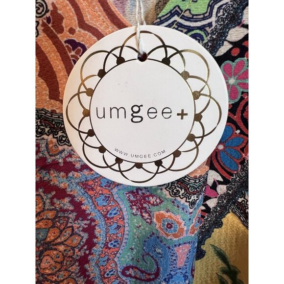 Umgee Mix Print Top Ruffled Short Sleeves XL Mango Mix V-Neck Boho Side Slits - Picture 8 of 9